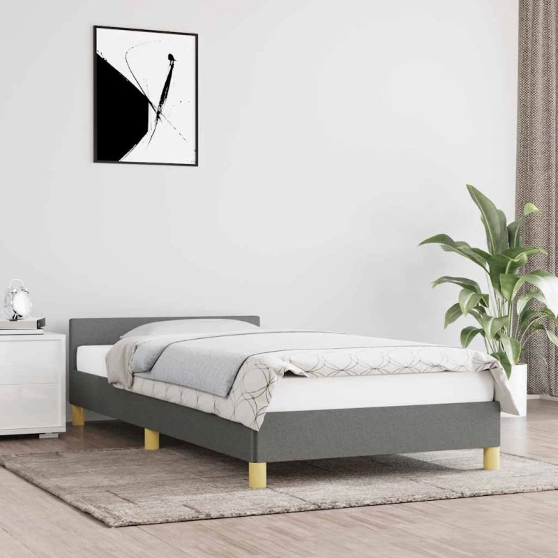 Sengeramme 90x190 cm mørkegrå stof med sengegavl