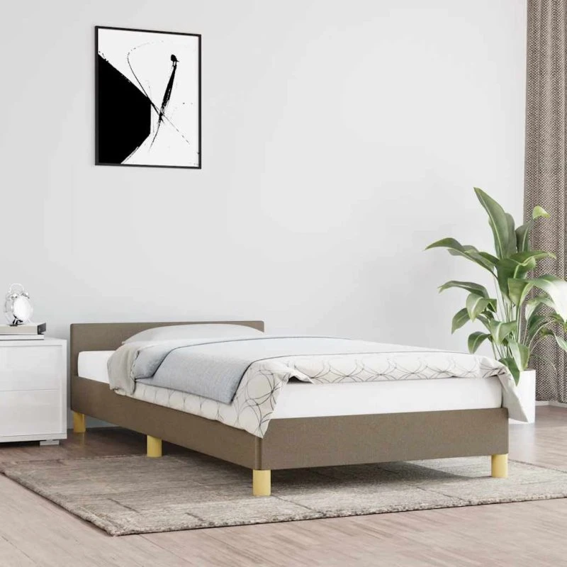 Sengeramme med hovedgærde 90x190 cm - Taupe stof