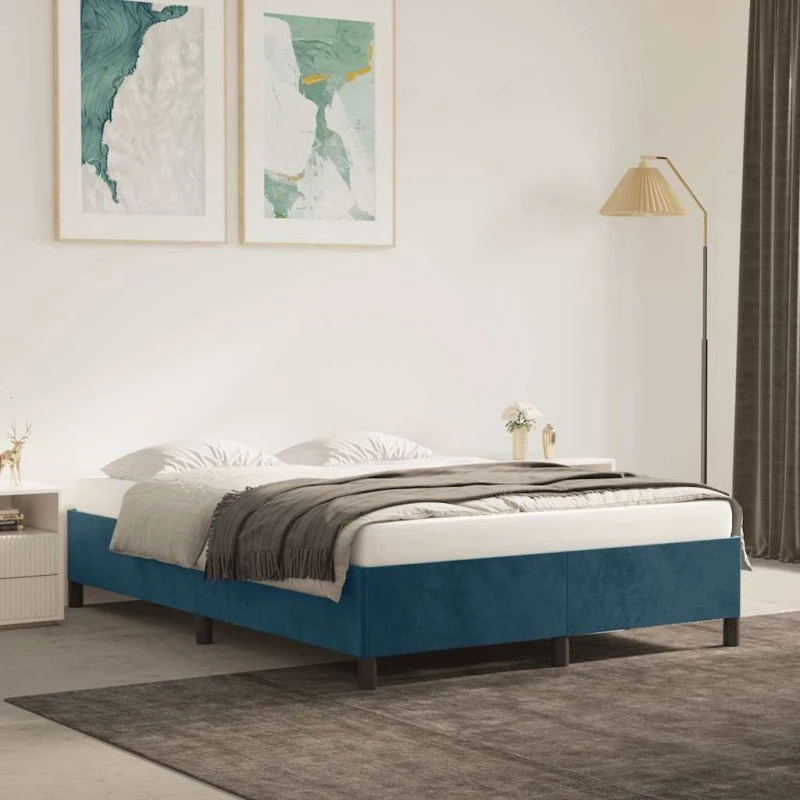 Sengeramme i mørkeblå fløjl 140x190 cm – uden madras