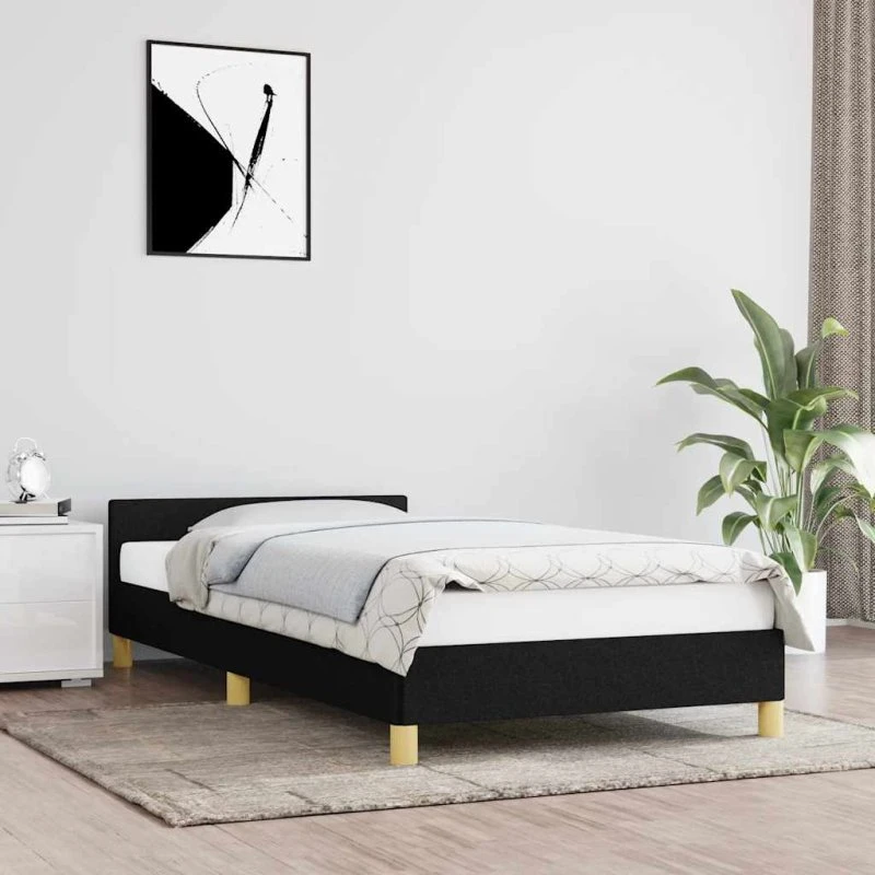 Sengeramme 100x200 cm med sengegavl - Sort stof
