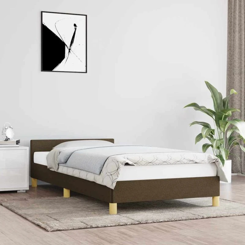 Sengeramme med sengegavl 100x200 cm – mørkebrun stof