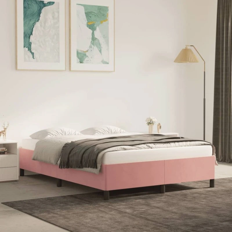 Sengeramme 140x200 cm i pink fløjl