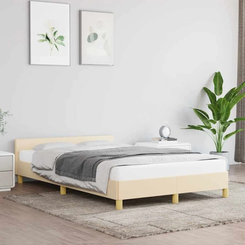Sengeramme 120x200 cm i creme stof med sengegavl