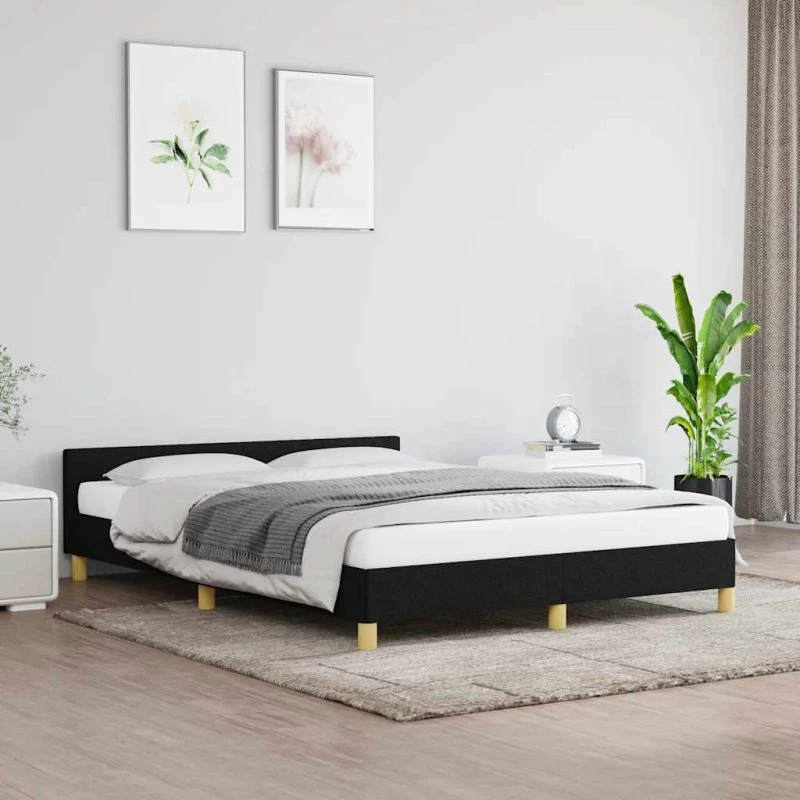 Sengeramme 140x200 cm i stof med sengegavl – sort