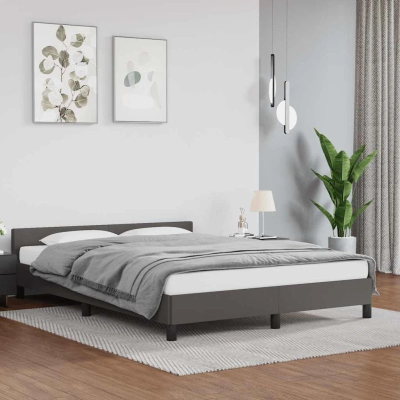 Sengeramme med hovedgærde 140x200 cm - Grå (uden madras)