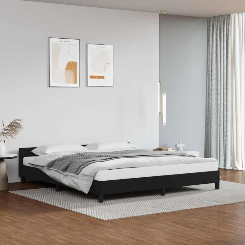 Sengeramme 180x200 cm med hovedgærde i sort kunstlæder