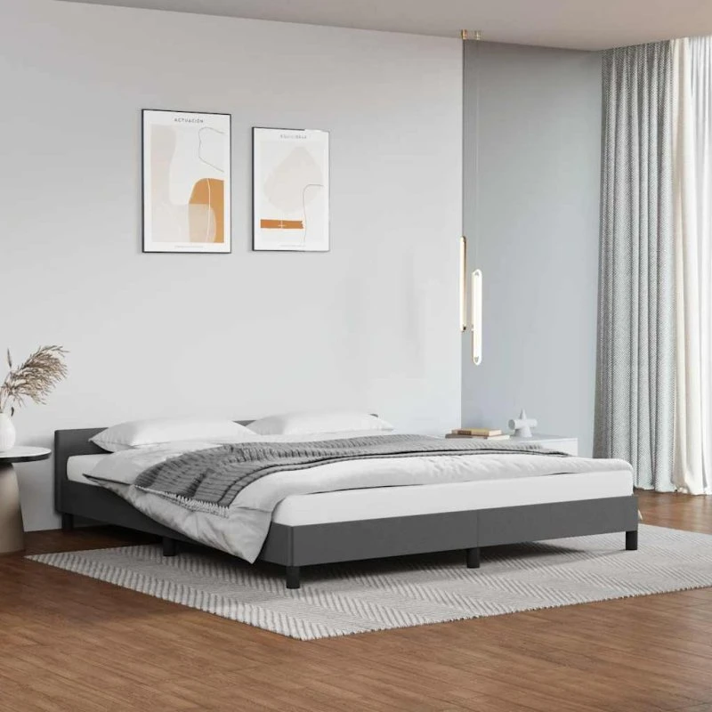 Sengeramme 180x200 cm med hovedgærde - Grå kunstlæder