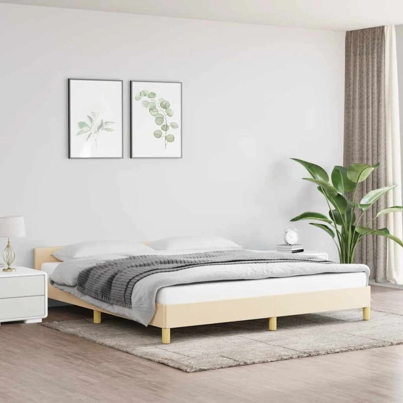 Sengeramme 160x200 cm i creme stof med gavl (uden madras)