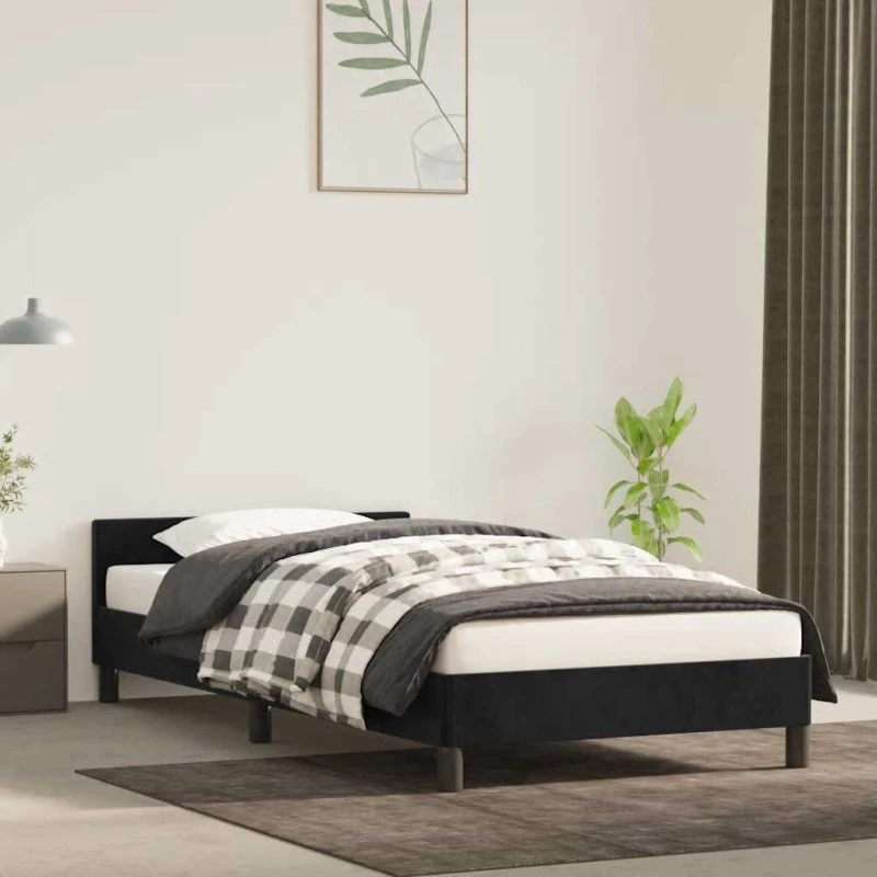 Sengeramme med sengegavl 80x200 cm - Sort fløjl