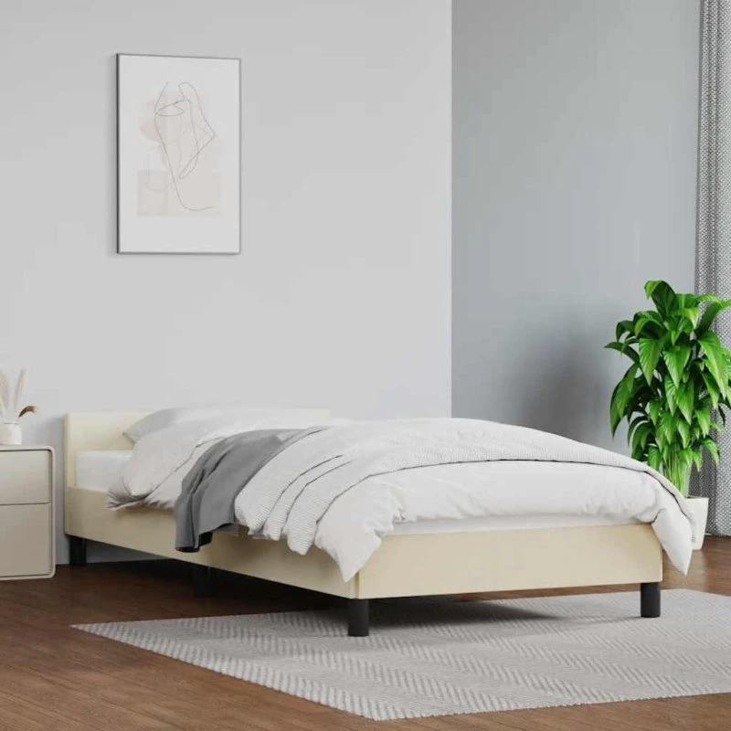 Sengeramme med sengegavl i kunstlæder, creme 100x200 cm
