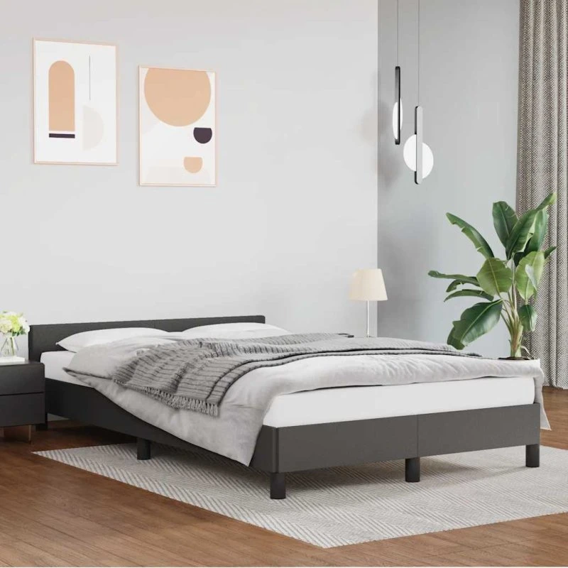 Sengeramme med hovedgærde 120x200 cm – Grå kunstlæder