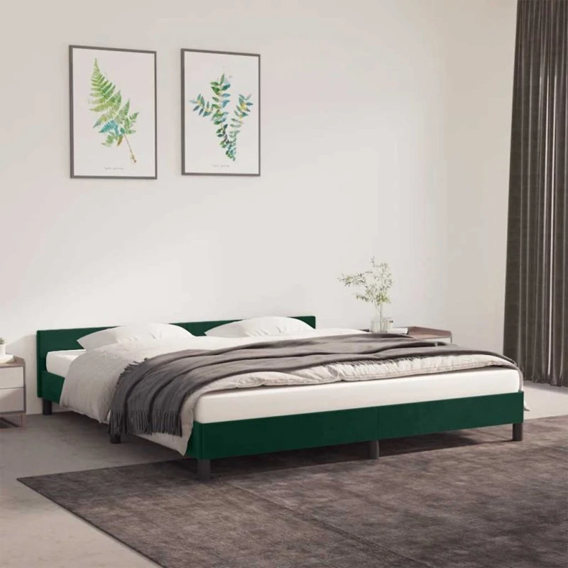 Sengeramme 180x200 Fløjl Mørkegrøn - Med Sengegavl