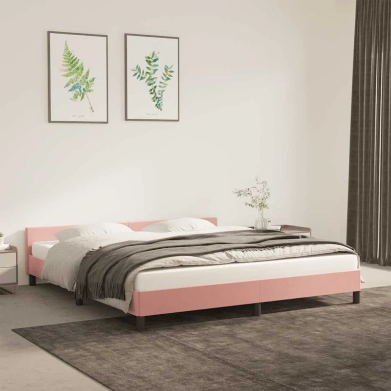 Fløjls-sengeramme med sengegavl 180x200 cm - Pink