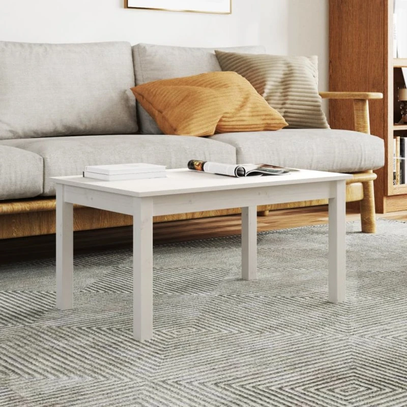 Sofabord 80x50x40 cm – massivt fyrretræ, hvid