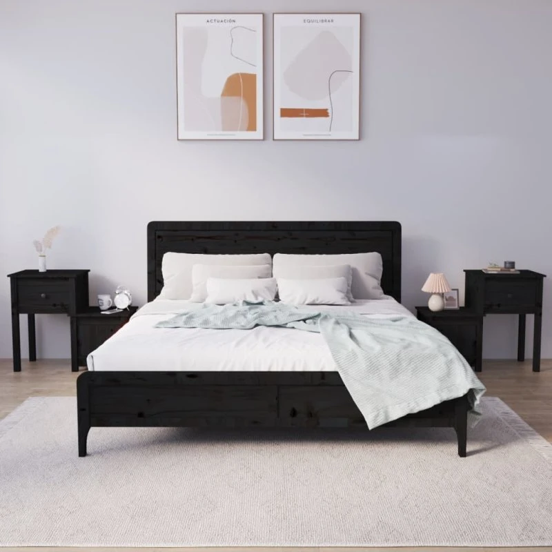 Sengeborde 2 stk. i massivt fyrretræ – sort, 79,5x38x65,5 cm