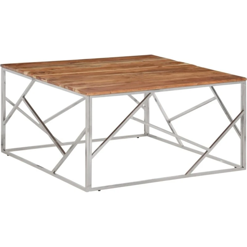 Sofabord i rustfrit stål og massivt akacietræ (sølv)
