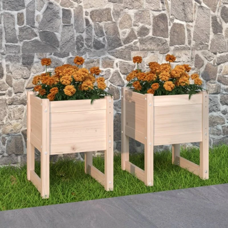 Plantekasser i massivt fyrretræ 2 stk. 40×40×52,5 cm