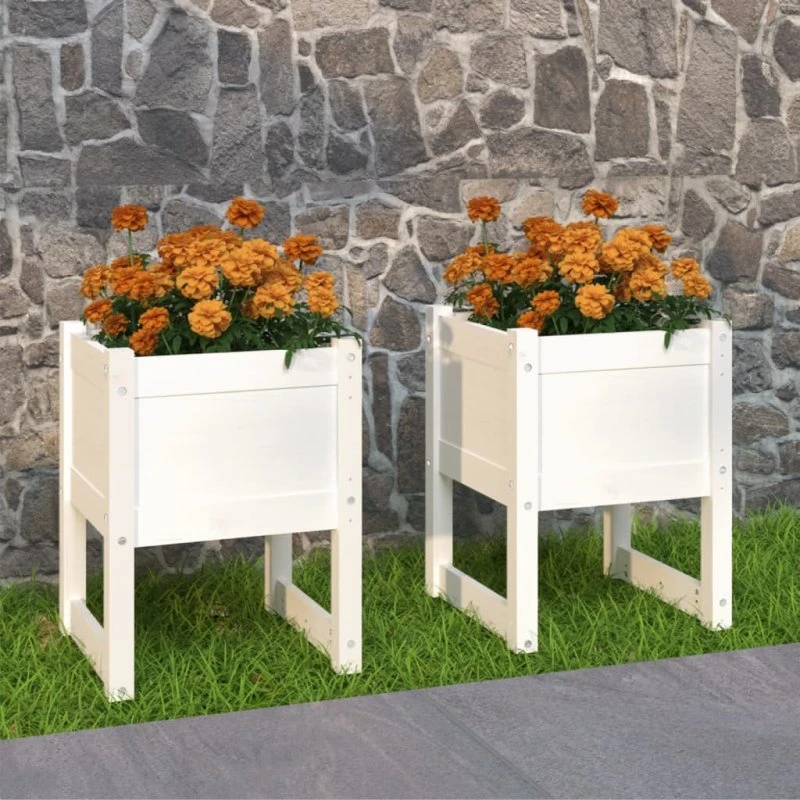 Plantekasser 2 stk 40x40x52,5 cm – massivt fyrretræ, hvid