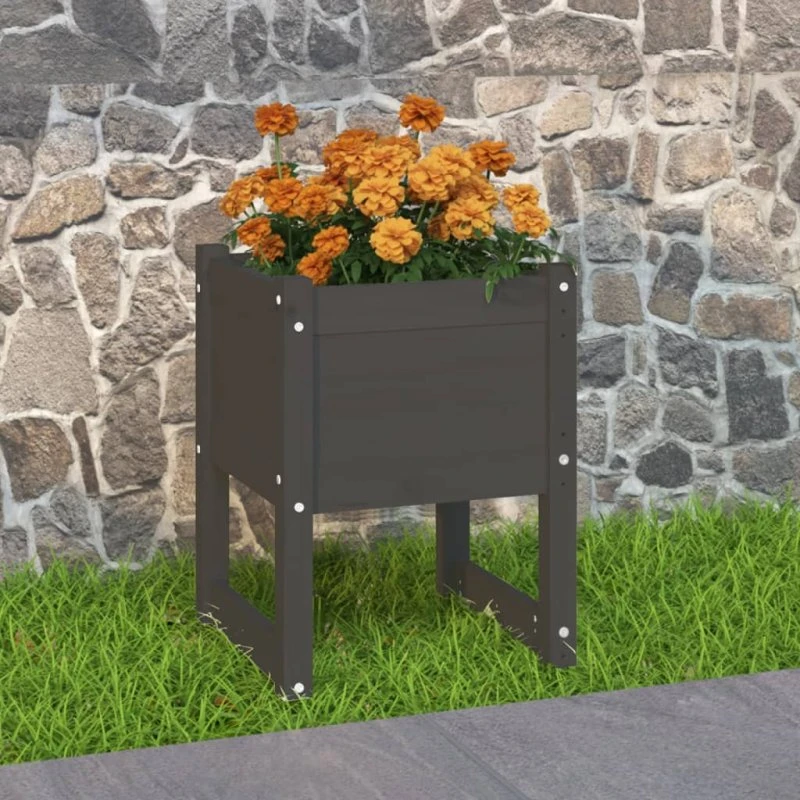 Plantekasse i massivt fyrretræ 40×40×52,5 cm – grå