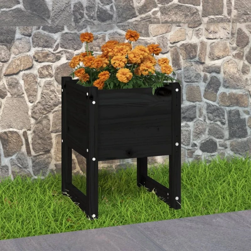 Plantekasse i massivt fyrretræ 40×40×52,5 cm – sort