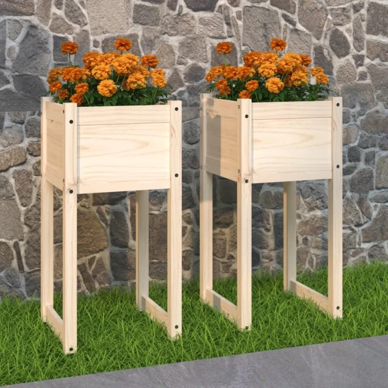Plantekasser i massivt fyrretræ 2 stk. 40x40x81 cm