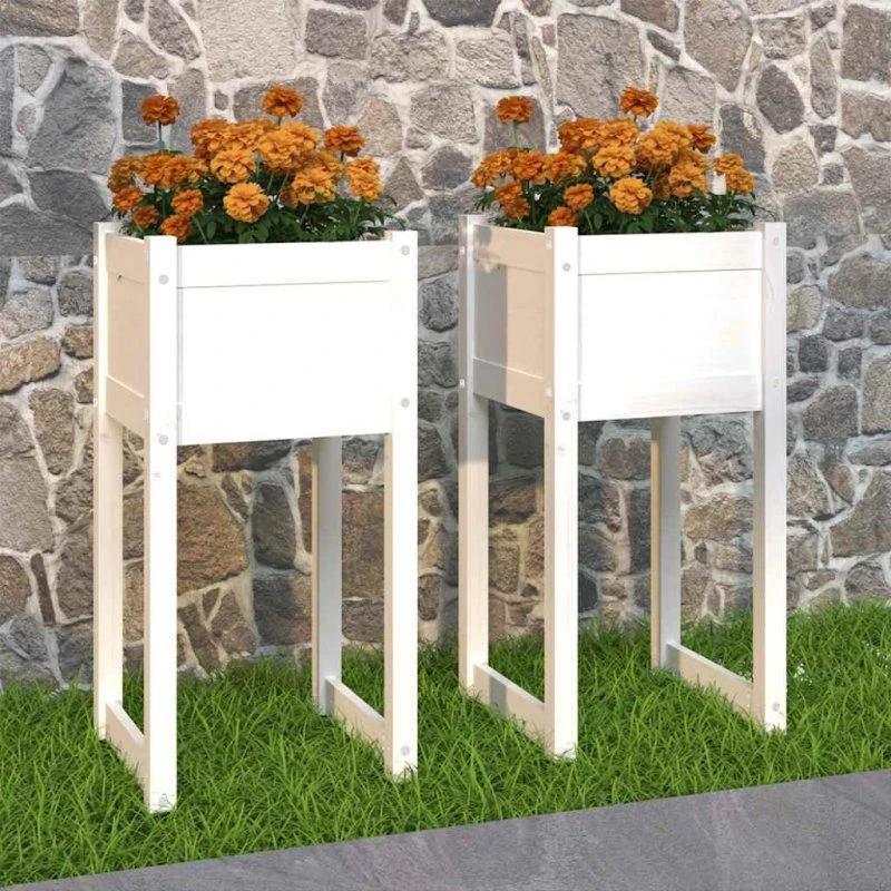 Plantekasser i fyrretræ 2 stk. 40×40×81 cm – hvid