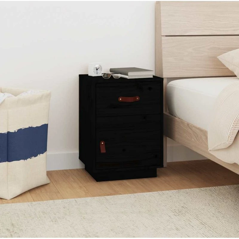 Sengebord i massivt fyrretræ 40x34x55 cm - sort