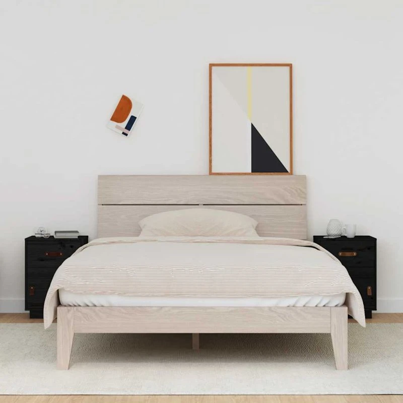 Sengeborde i massivt fyrretræ 2 stk. 40x34x55 cm - Sort