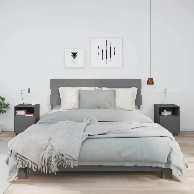 Sengeborde 2 stk. i massivt fyrretræ, grå 40x34x55 cm