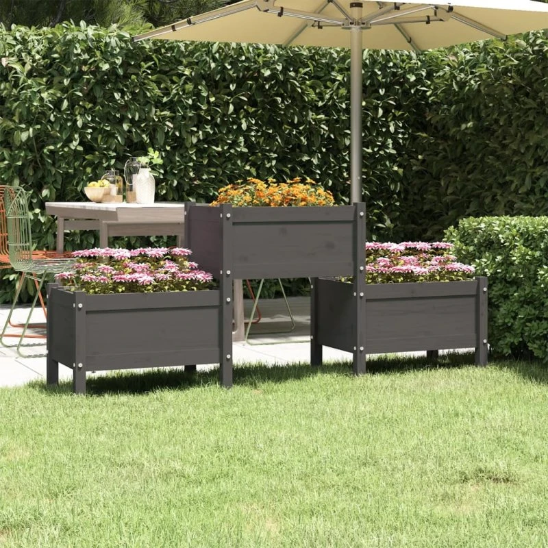 Plantekasse i massivt fyrretræ 178,5x44x75 cm – grå