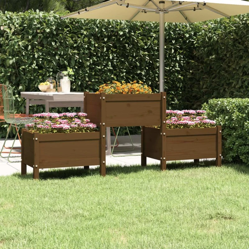 Plantekasse i massivt fyrretræ 178,5×44×75 cm – gyldenbrun