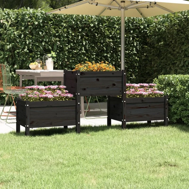 Plantekasse i massivt fyrretræ 178,5x44x75 cm – sort