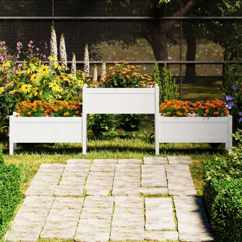 Plantekasse i massivt fyrretræ 245,5x44x75 cm - Hvid