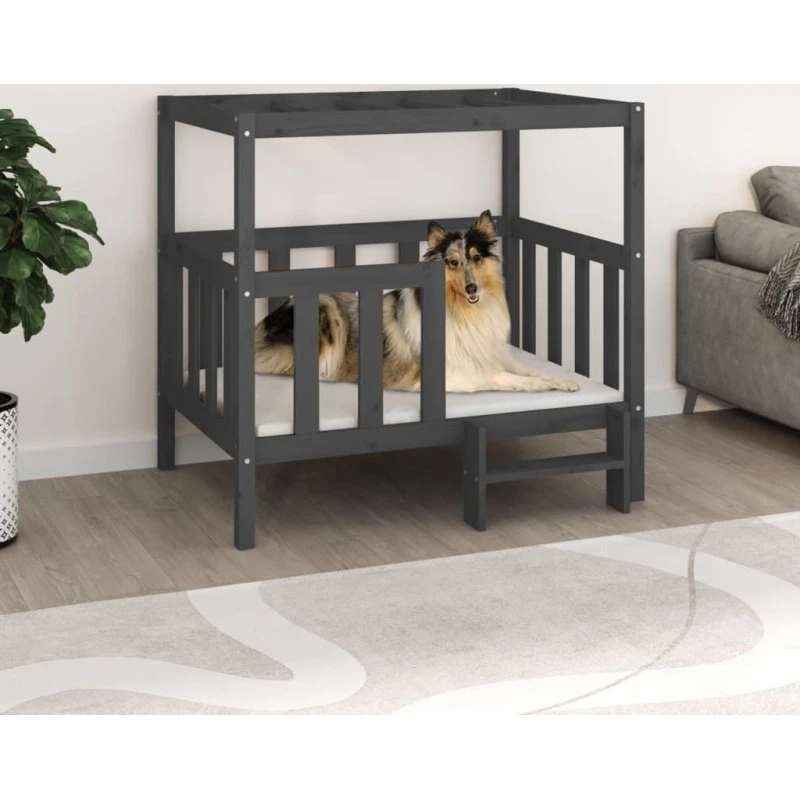 Hundeseng i massivt fyrretræ 105,5×83,5×100 cm - grå