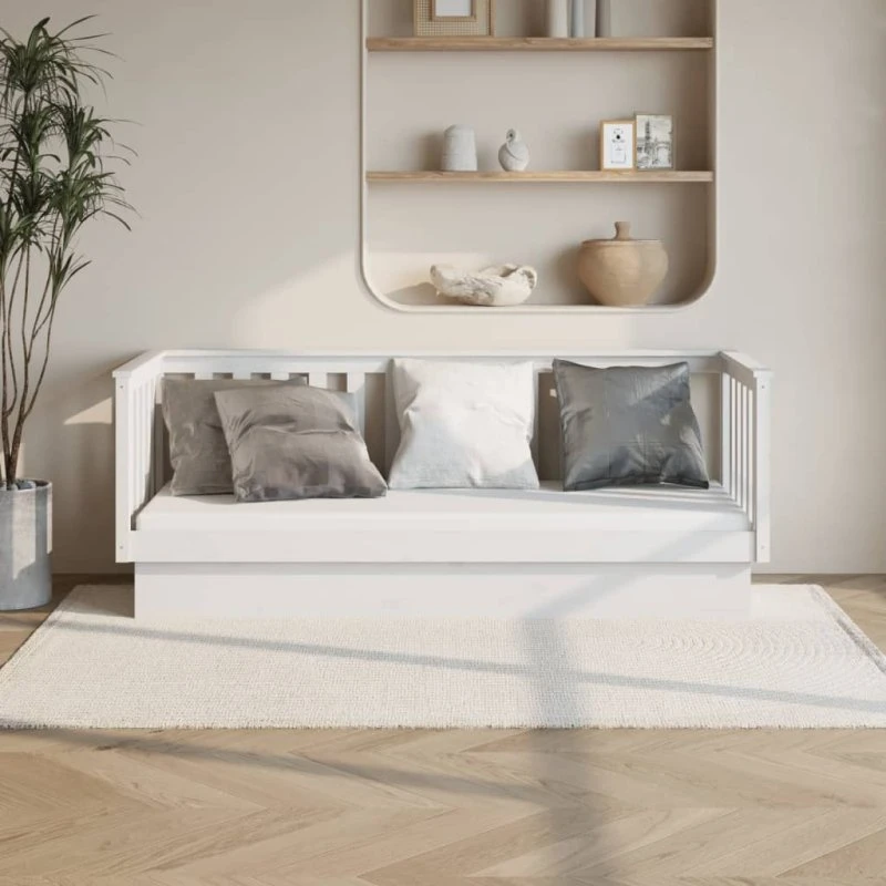Daybed 75x190 cm i massivt fyrretræ - hvid med reol
