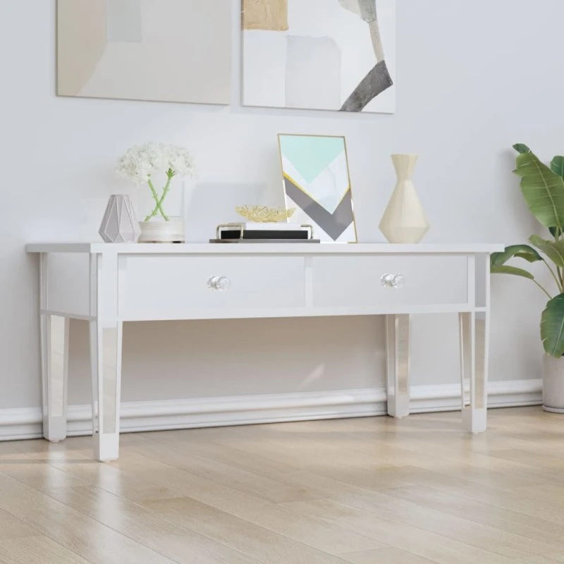 Sofabord med spejl 106x45x45 cm - 2 skuffer, krystalhåndtag