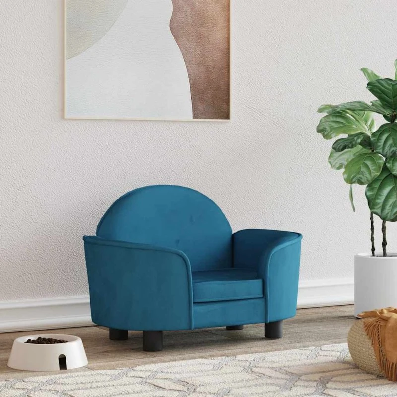 Hundeseng i velour 66×40×45 cm – blå