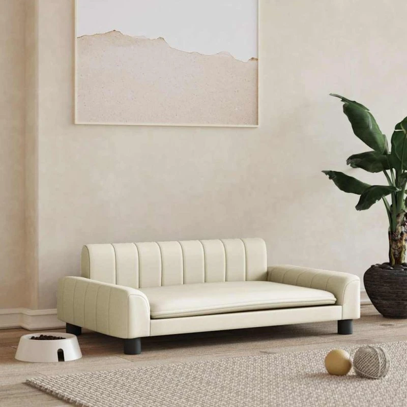 Hundeseng i kunstlæder 79×53×30 cm – creme