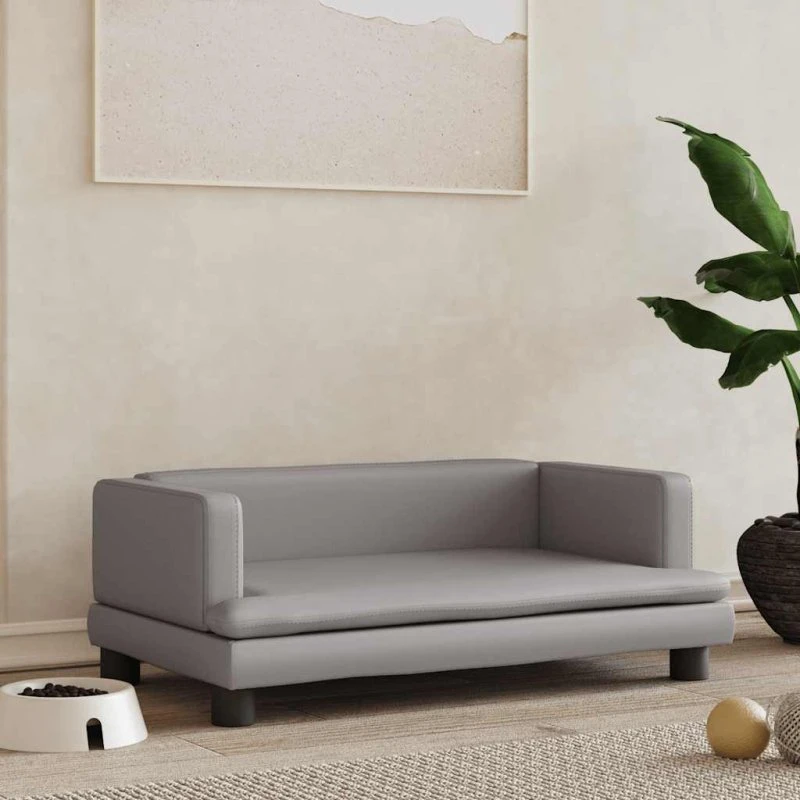 Hundeseng 80x45x30 cm i gråt kunstlæder