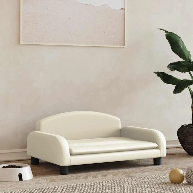 Hundeseng 70x45x30 cm i creme kunstlæder