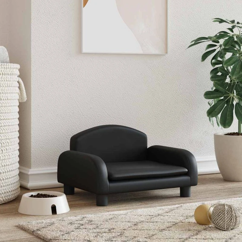 Hundeseng i kunstlæder 50x40x30 cm - sort