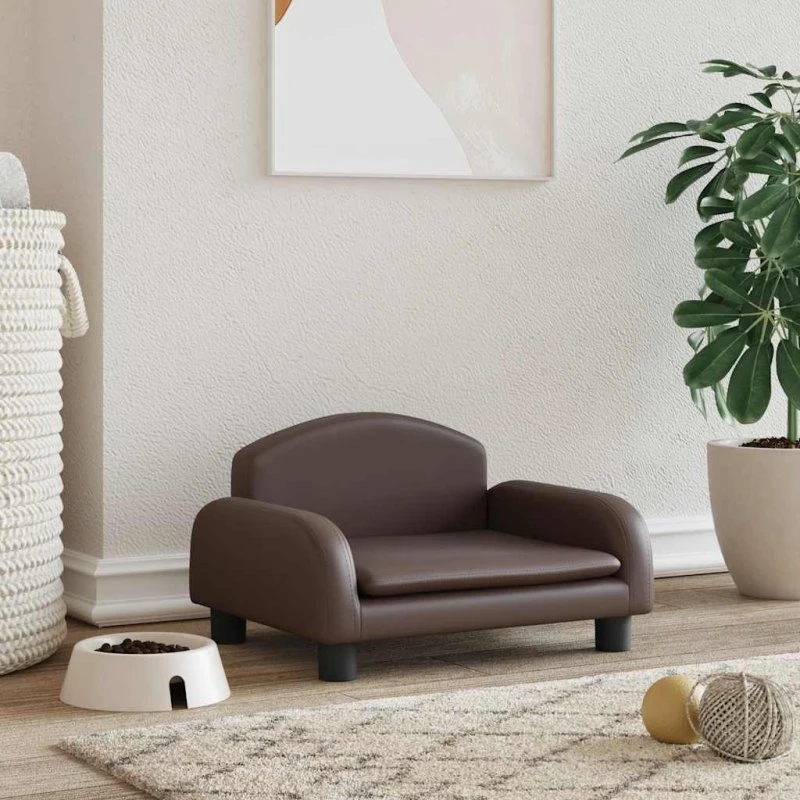 Hundeseng 50x40x30 cm i brun kunstlæder