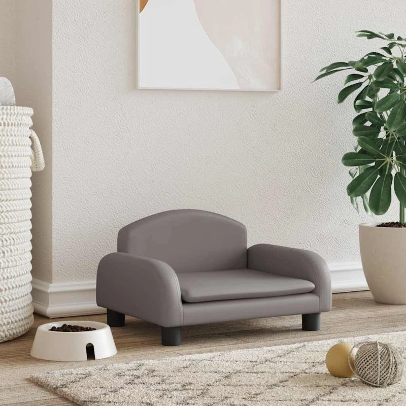 Hundeseng 50x40x30 cm i kunstlæder - grå