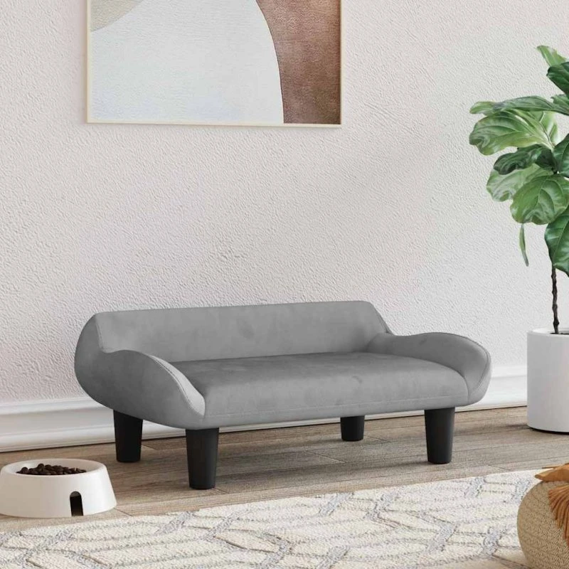 Hundeseng 70x40x24 cm velour lysegrå – komfort & træstel