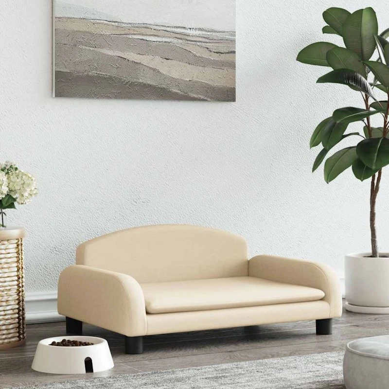 Hundeseng 70x45x30 cm - Creme stof, træramme