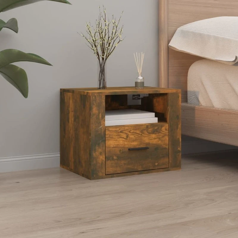 Væghængt sengebord 50x36x40 cm – Røget egetræ