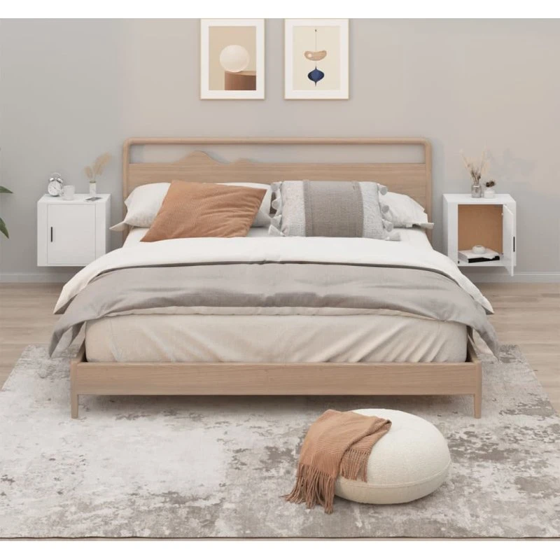 Væghængte sengeborde 2 stk. 50x30x47 cm - Hvid højglans