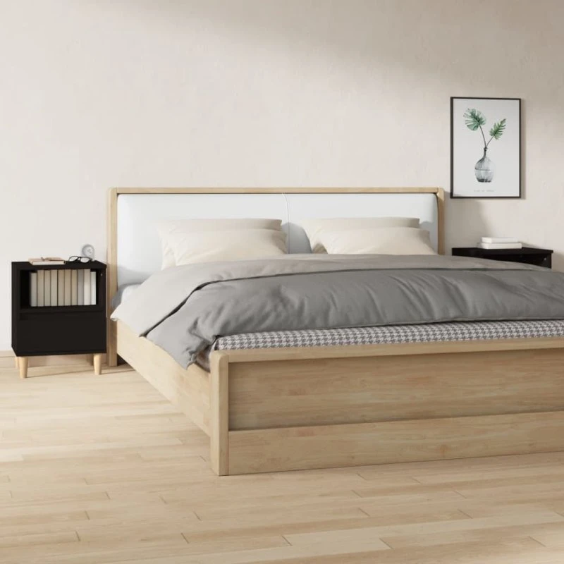 Sengeborde 2 stk. 40x35x50 cm sort med træben