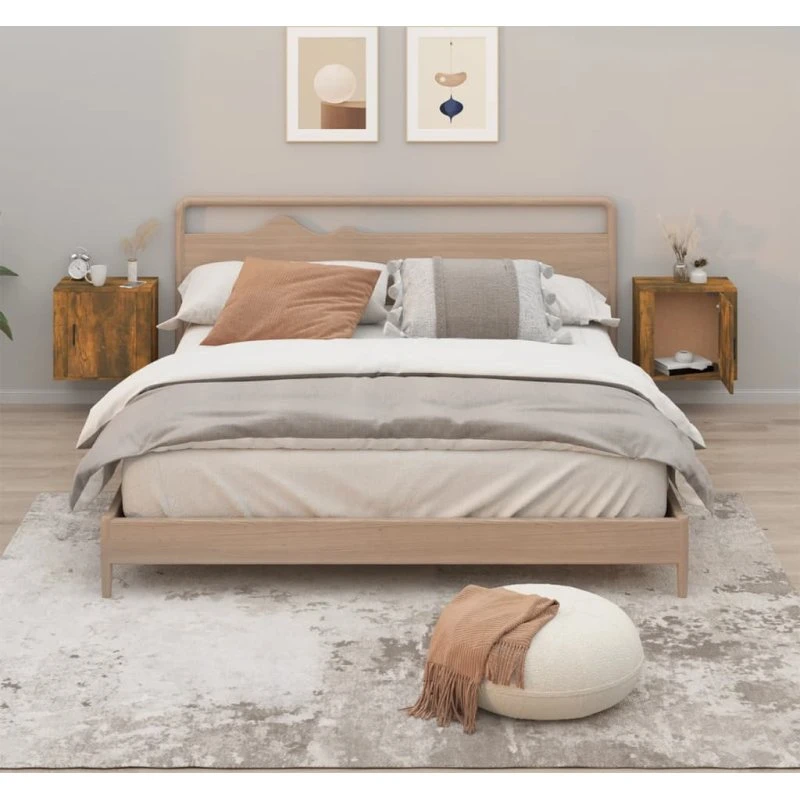 Væghængte sengeborde 2 stk. 50x30x47 cm – røget egetræ