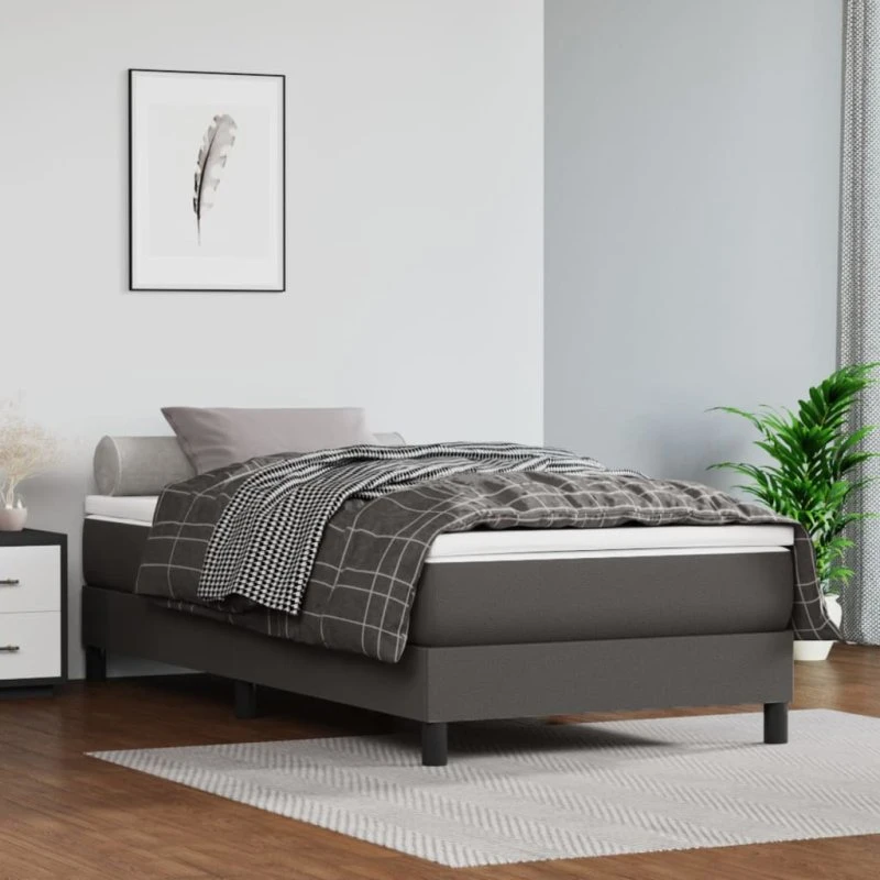 Boxspring sengeramme 90x200 cm - grå kunstlæder